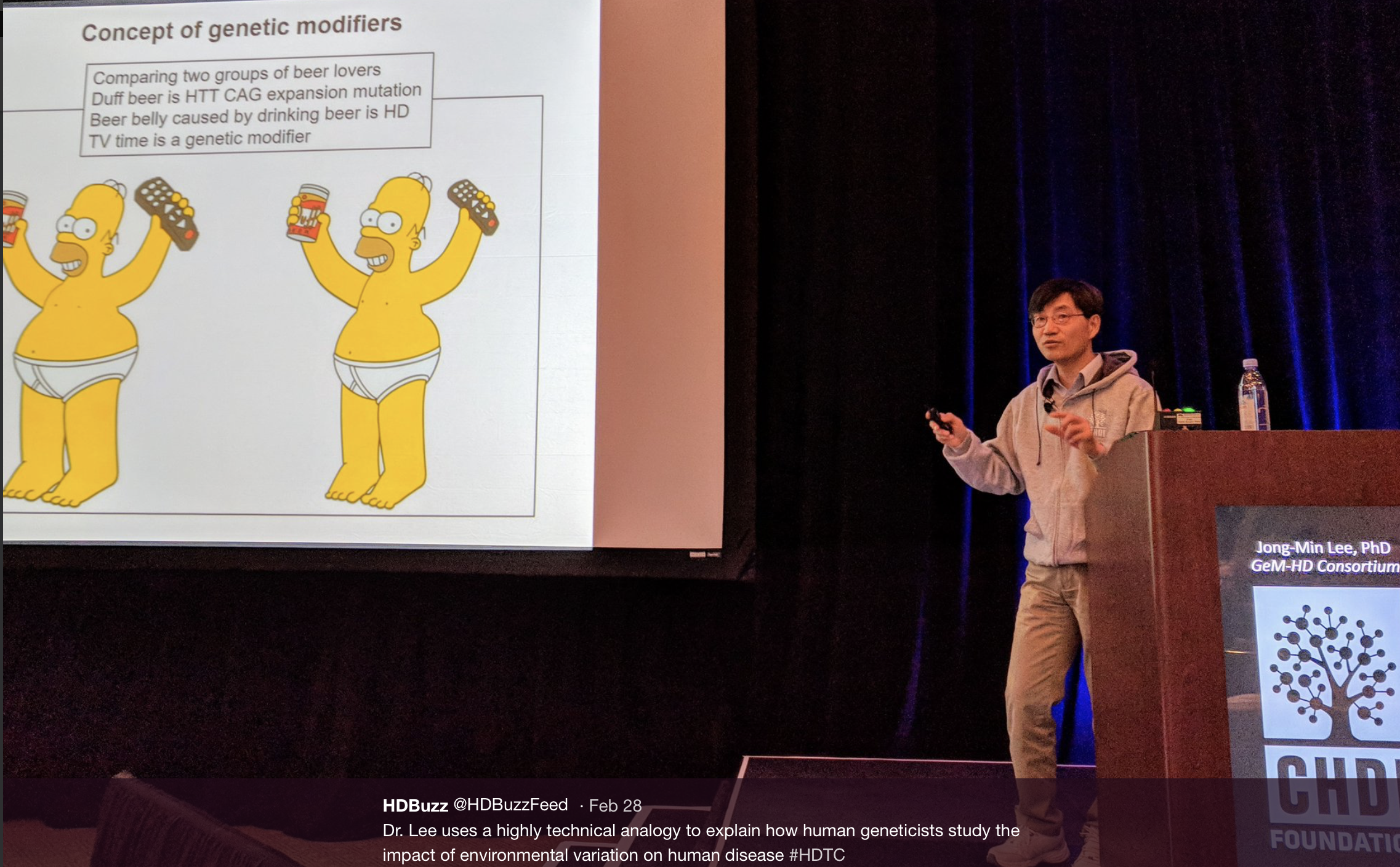Jong-Min Lee uses a very technical analogy to explain the concept of genetic modifiers of HD  